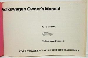 1976 Volkswagen Scirocco Owners Manual