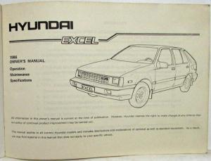 1986 Hyundai Excel Owners Manual with Case