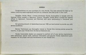 1976 Honda Owners Warranty and Service Guide - Canadian - English & French