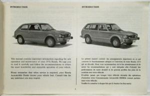 1976 Honda Civic Owners Manual - Canadian - English & French