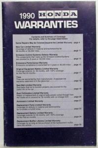 1990 Honda Warranties Manual