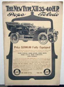 1906 Pope Toledo Type XII 35 40 HP Sales Brochure Folder Original