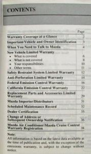 1994 Mazda MPV Owners Manual and Warranty Info & Accessories Tri-fold