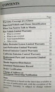 1996 Mazda Protege Owners Manual and Warranty Info in Case