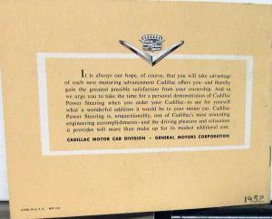 1952 Cadillac Power Steering Introduction Sales Brochure