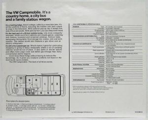 1975 Volkswagen VW Campmobile Spec Sheet