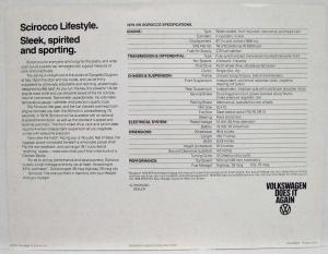 1979 Volkswagen VW Scirocco Spec Sheet