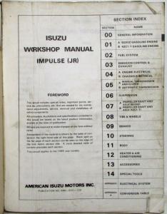 1986 Isuzu Impulse Service Shop Repair Manual