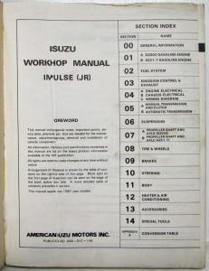 1987 Isuzu Impulse Service Shop Repair Manual