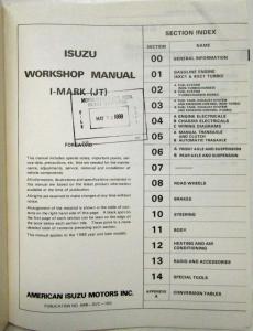 1988 Isuzu I-Mark Service Shop Repair Manual