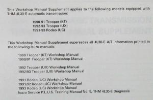 1990-1993 Isuzu Trooper & Rodeo Service Shop Manual Supplement - Auto Trans