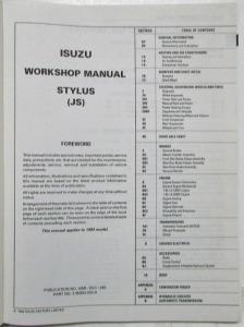 1993 Isuzu Stylus Service Shop Repair Manual