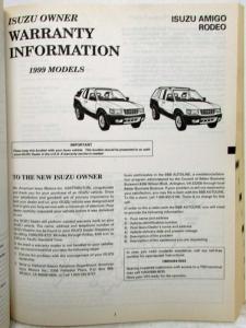 1999 Isuzu SUV Owners Manual Reference Book - Rodeo Trooper Amigo VehiCROSS