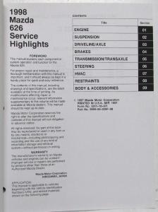 1998 Mazda Service Highlights Shop Manual - 626