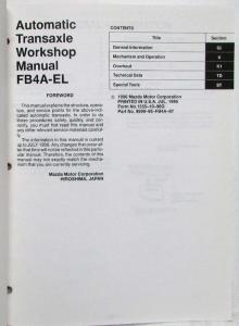 1996 Mazda Automatic Transaxle FB4A-EL Service Shop Repair Manual