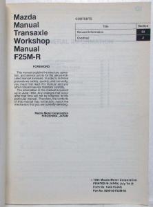 1994 Mazda Manual Transaxle F25M-R Service Shop Repair Manual