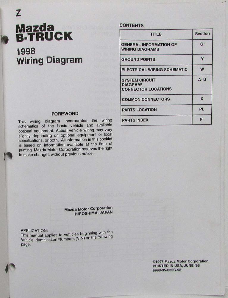 1998 Mazda B-Series Truck Electrical Wiring Diagram - Includes 4 Dr ...