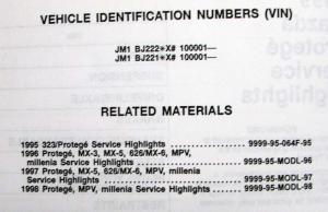 1999 Mazda Protege Service Highlights Shop Manual