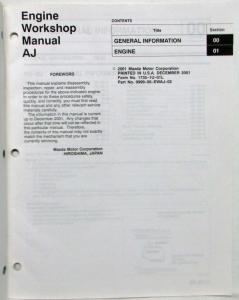 2001 Mazda AJ Engine Service Shop Repair Manual