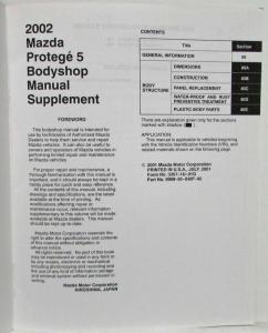 2002 Mazda Protege 5 Bodyshop Manual Supplement