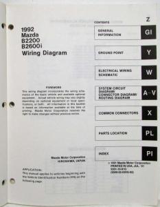 1992 Mazda B2200 B2600i Pickup Truck Electrical Wiring Diagram