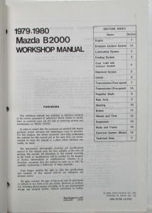 1979-1980 Mazda B2000 Pickup Truck Service Shop Repair Manual