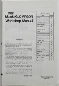 1981 Mazda GLC Wagon Service Shop Repair Manual - REPRO