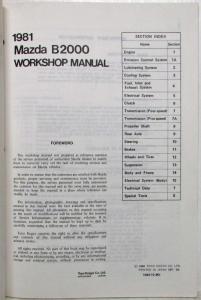 1981 Mazda B2000 Pickup Truck Service Shop Repair Manual