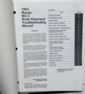 1993 Mazda MX-3 Body Electrical Troubleshooting Manual Service Shop Repair Book