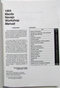 1994 Mazda Navajo Service Shop Repair Manual