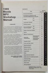 1989 Mazda MPV Service Shop Repair Manual