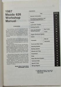 1987 Mazda 626 Service Shop Repair Manual - Smaller Sized Version