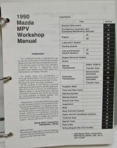 1990 Mazda MPV Service Shop Repair Manual in Binder