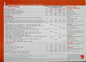 2002 Saturn L Series Sedans Wagons Spec Sheet with Pricing Original