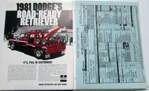 1981 Dodge Truck Dealer Retriever Package Wrecker Tow Truck Sales Info Set