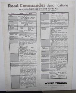 1972 White Road Commander Specifications Sales Brochure Original