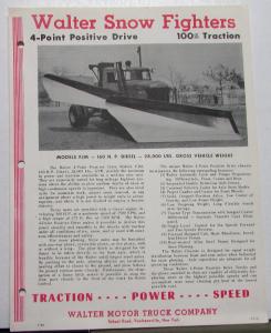 Early 1960s Walter Motor Truck Dealer Data Sheet Snow Fighters Model FJM Plow