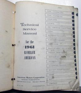 1961 AMC Rambler American Dealer Technical Service Shop Manual Repair