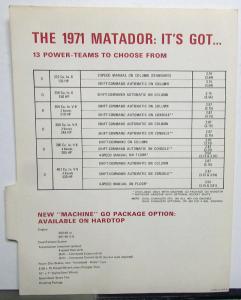 1971 AMC Matador Style Option Feature SALESMEN Dealer Item Data File Folder Orig