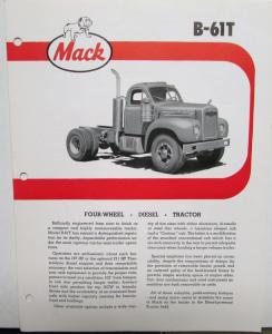 1963 Mack Trucks Model B 61T Diagram Dimensions Sales Brochure Original