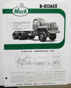 1963 Mack Trucks Model B8136SX Dimensions Specification Sheet Sale Brochure Orig