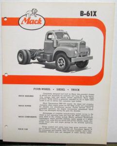 1961 Mack Trucks Model B 61X Diagram Dimensions Sales Brochure Original