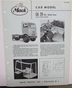 1960 Mack Trucks Cab Model CA 29 COE Weight Saver G Chassis Sales Sheet Original