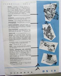 1956 Citroen DS 19 Dealer Sales Data Sheet Features Specifications Original