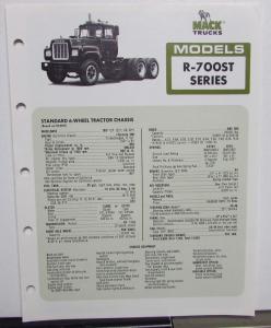 1978 Mack Trucks Model R 700ST Diagrams Dimensions Sales Brochure Original