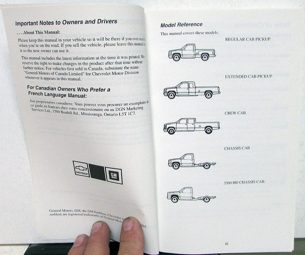 1994 Chevrolet C K 1500 2500 3500 Pickup Truck Owners Manual Silverado