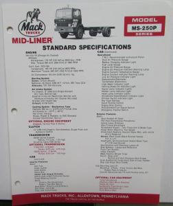 1986 Mack Trucks Model MS 250P Diagrams Dimensions Specifications Sheet Original