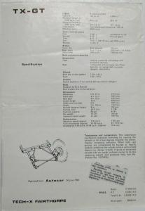 1967 Fairthorpe TX-GT Spec Sheet - UK