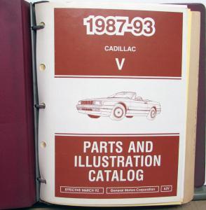 1987-1993 Cadillac Dealer Parts & Illustrations Catalog Book Allante V Models