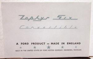 1953 Ford Zephyr Convertible English Sales Brochure Poster Original